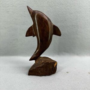 Carved Teak Wood Dolphin Statue Beach Coastal
